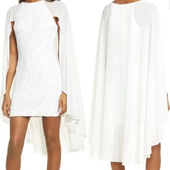 NEW One33 Social Sequin Cape Minidress in Ivory Size 0 - Picture 3 of 13